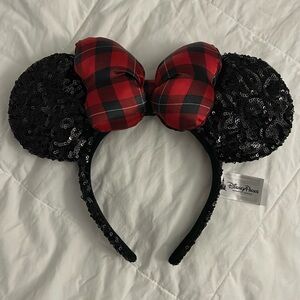 Authentic Disney sequined Minnie Mouse ears - Holiday and plaid bow